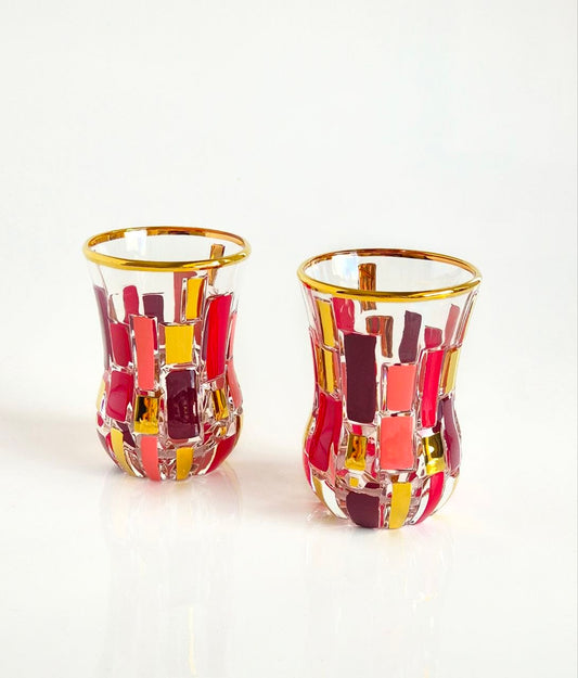 Red and gold Etna tea cups