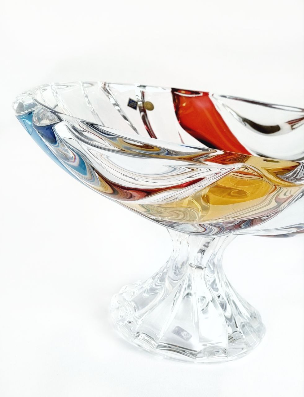 Crystal bowl on foot- bamboo