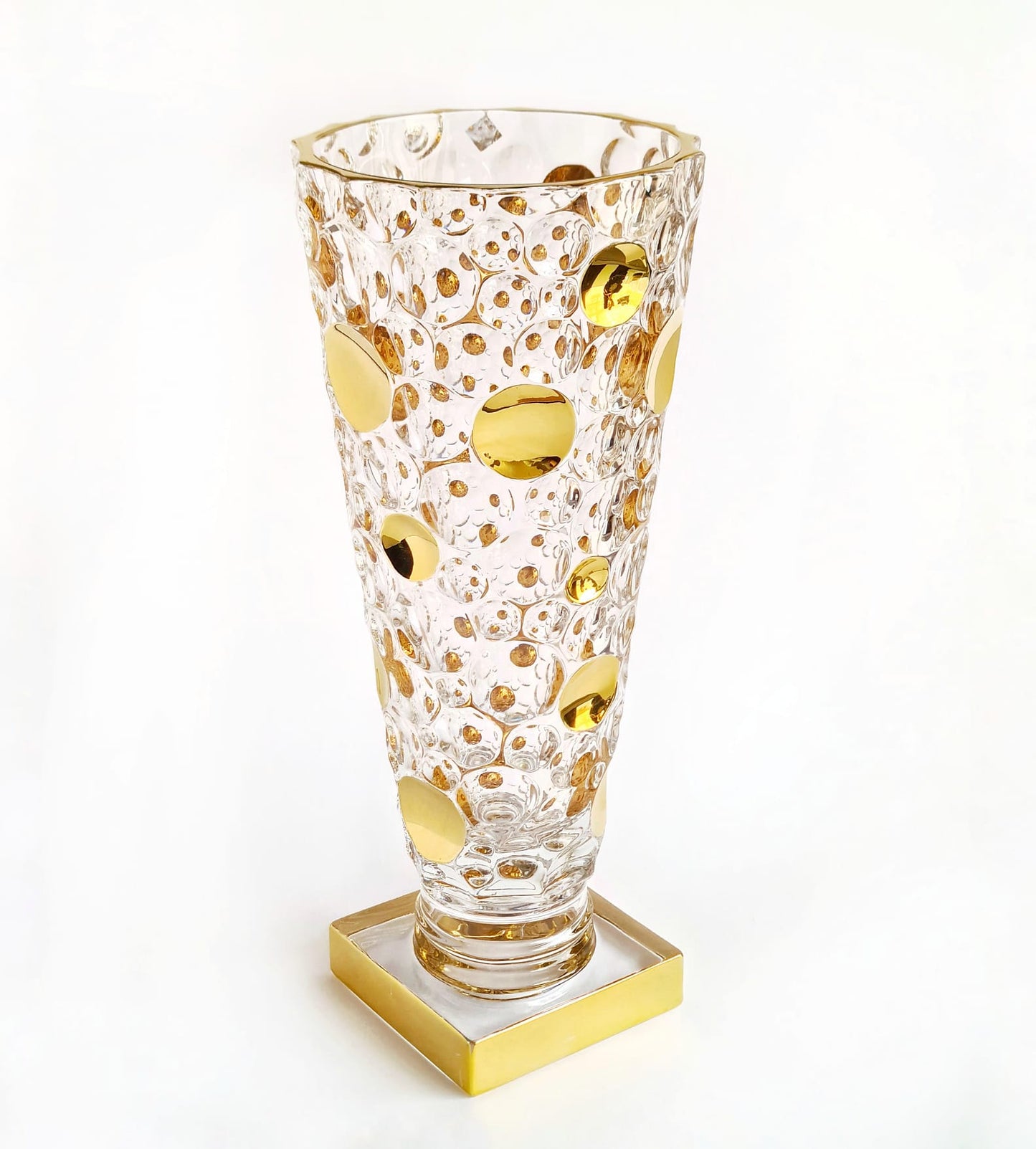 crystal vase on foot with gold