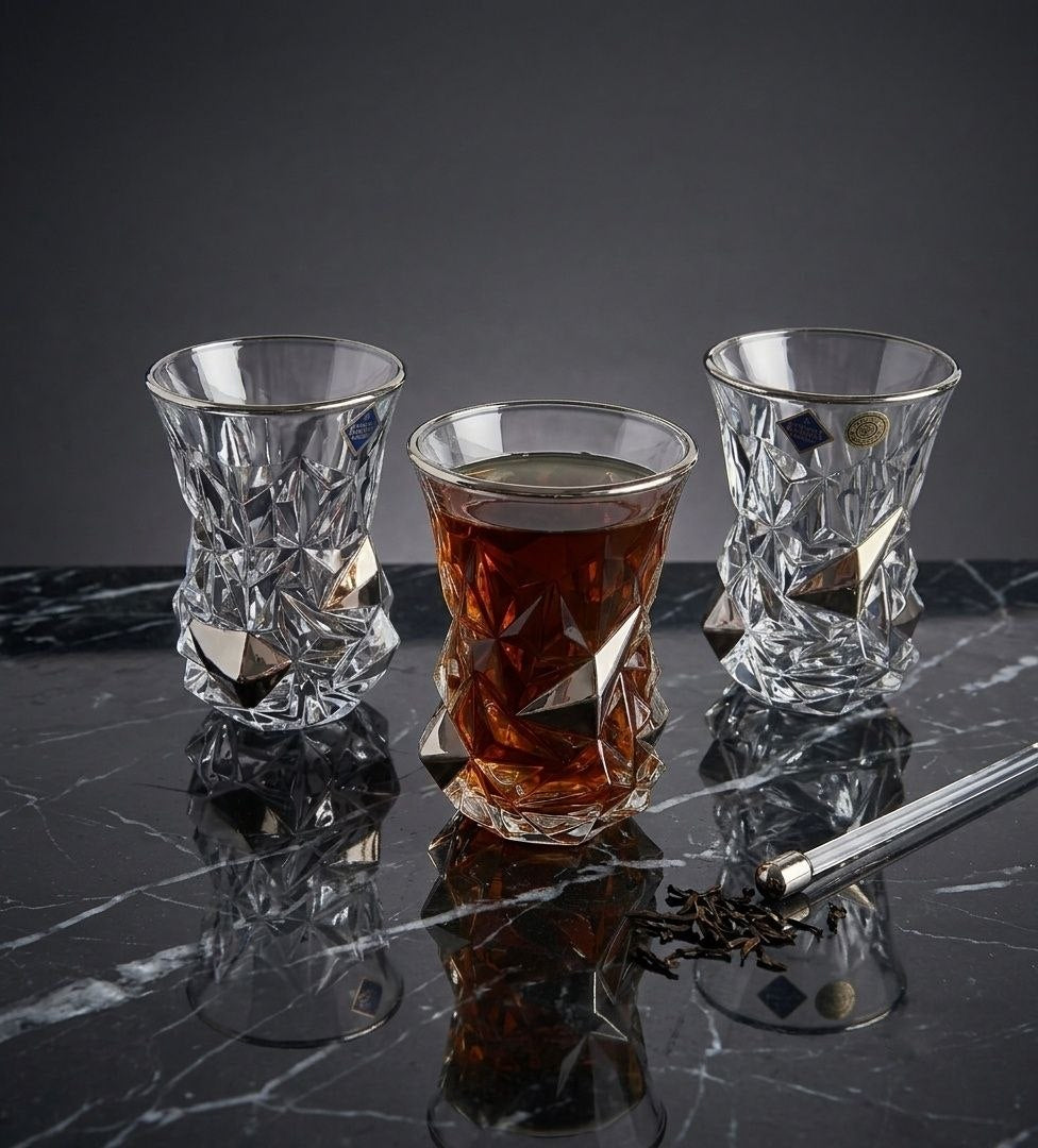 Crystal and Platinum Tea Cups - Glacier