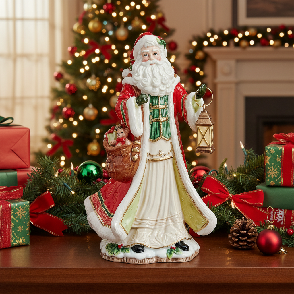 Santa figurine holding lantern