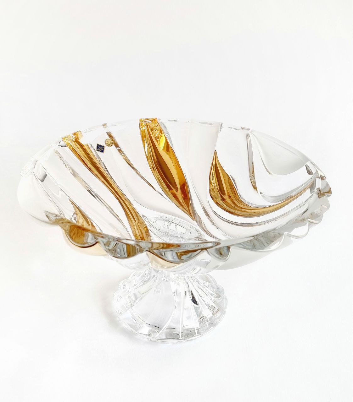 Crystal gold bowl on foot- bamboo