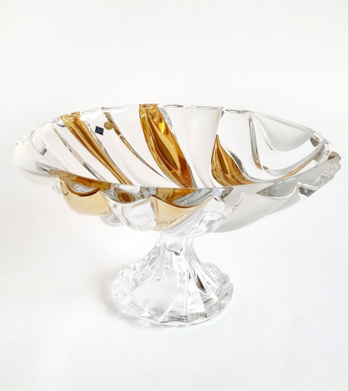 crystal gold bowl on foot- bamboo