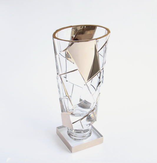 Crystal & platinum vase on foot- Crack