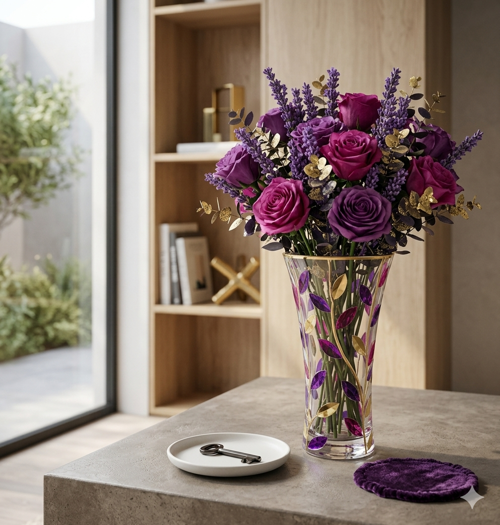 Purple and gold crystal vase- Laurus