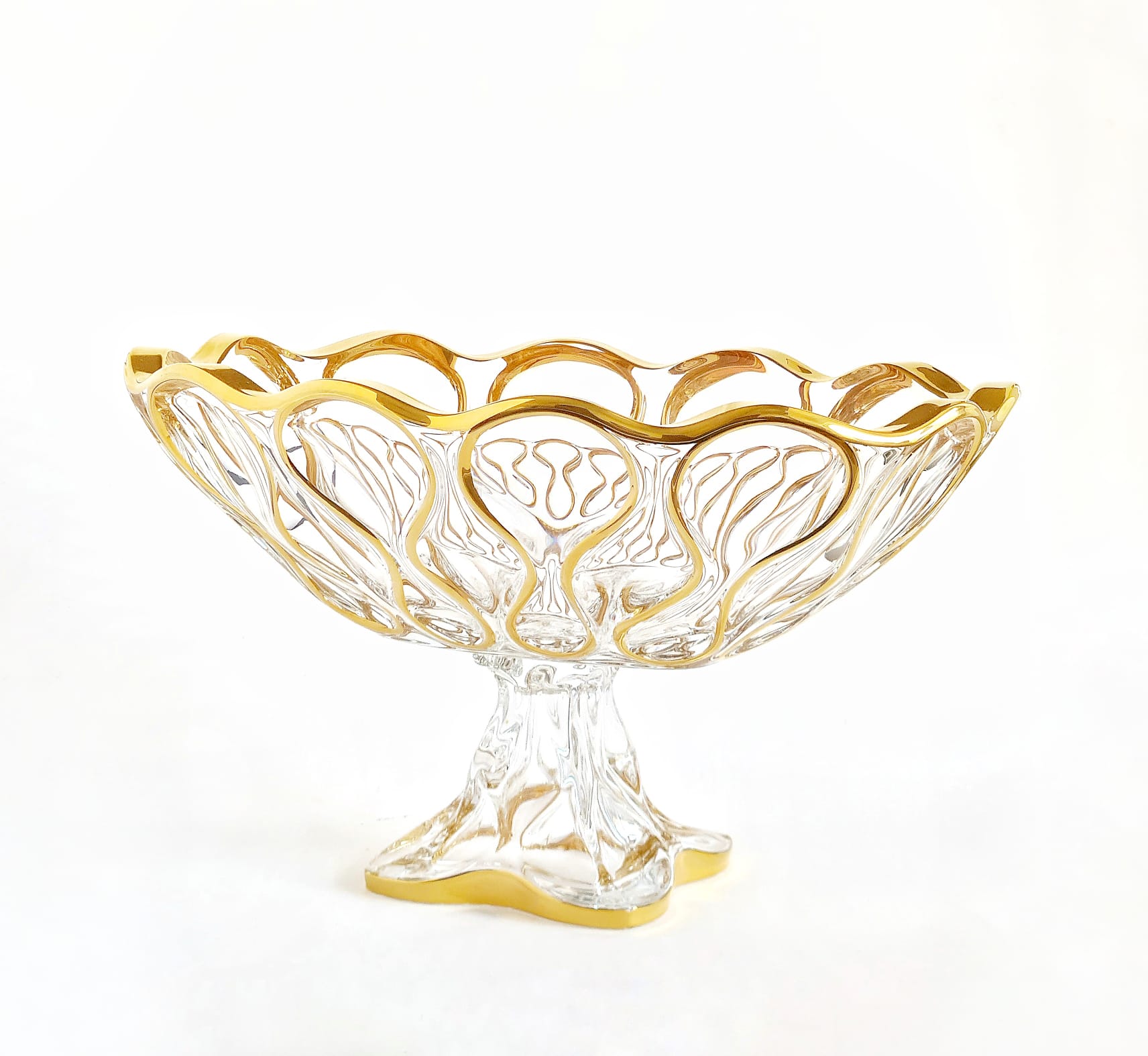 crystal oval bowl gold plated
