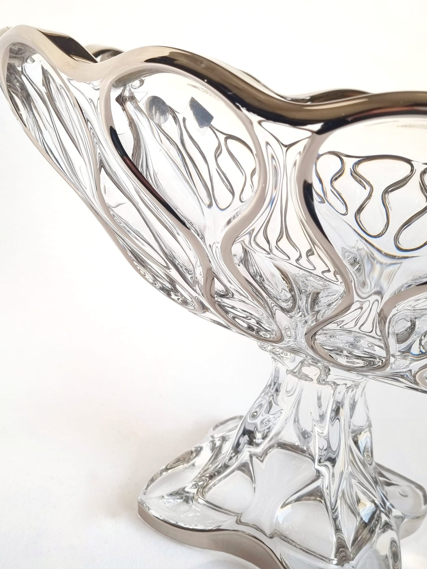 Crystal oval bowl on foot - ocean