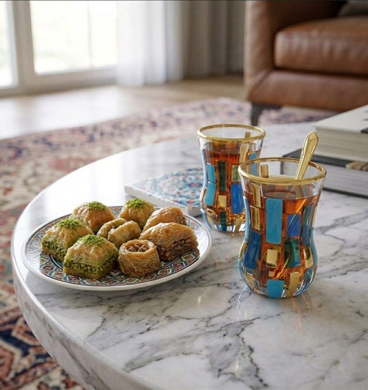 Turquoise and Gold  Etna Tea Cups