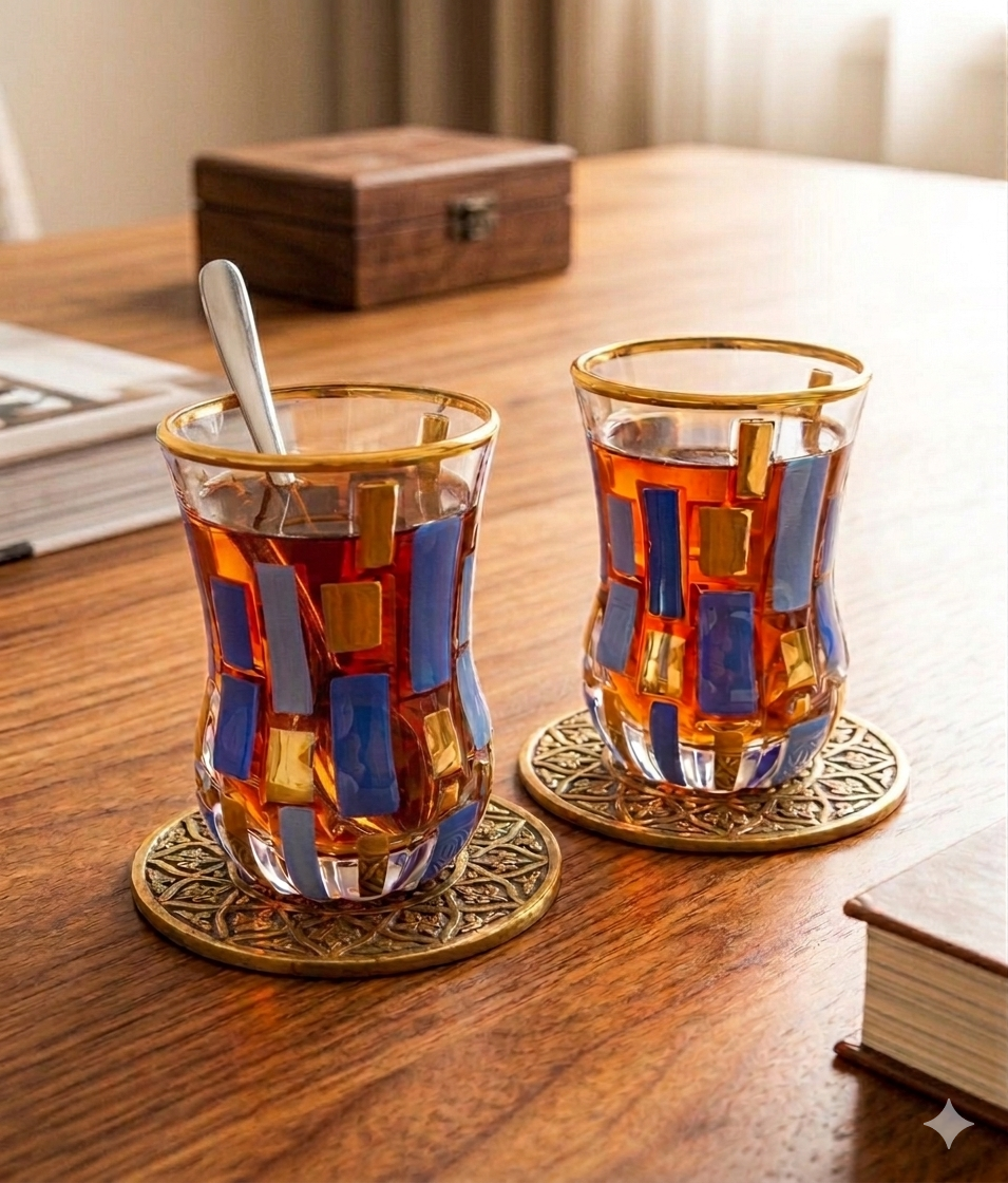 Blue and Gold Etna Tea Cups